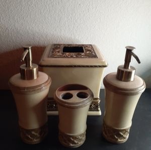 GORGEOUS Soapstone & Bronze Bathroom Vanity Set of 4.